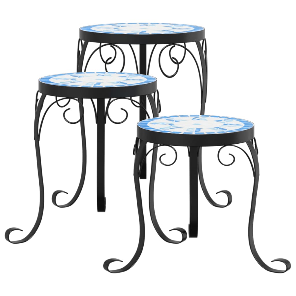 Plant Stands 3 pcs Blue and White Ceramic