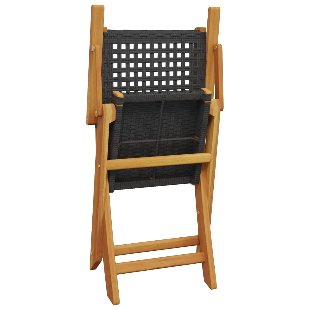 Garden Chairs 2 pcs Black Solid Wood Acacia and Poly Rattan