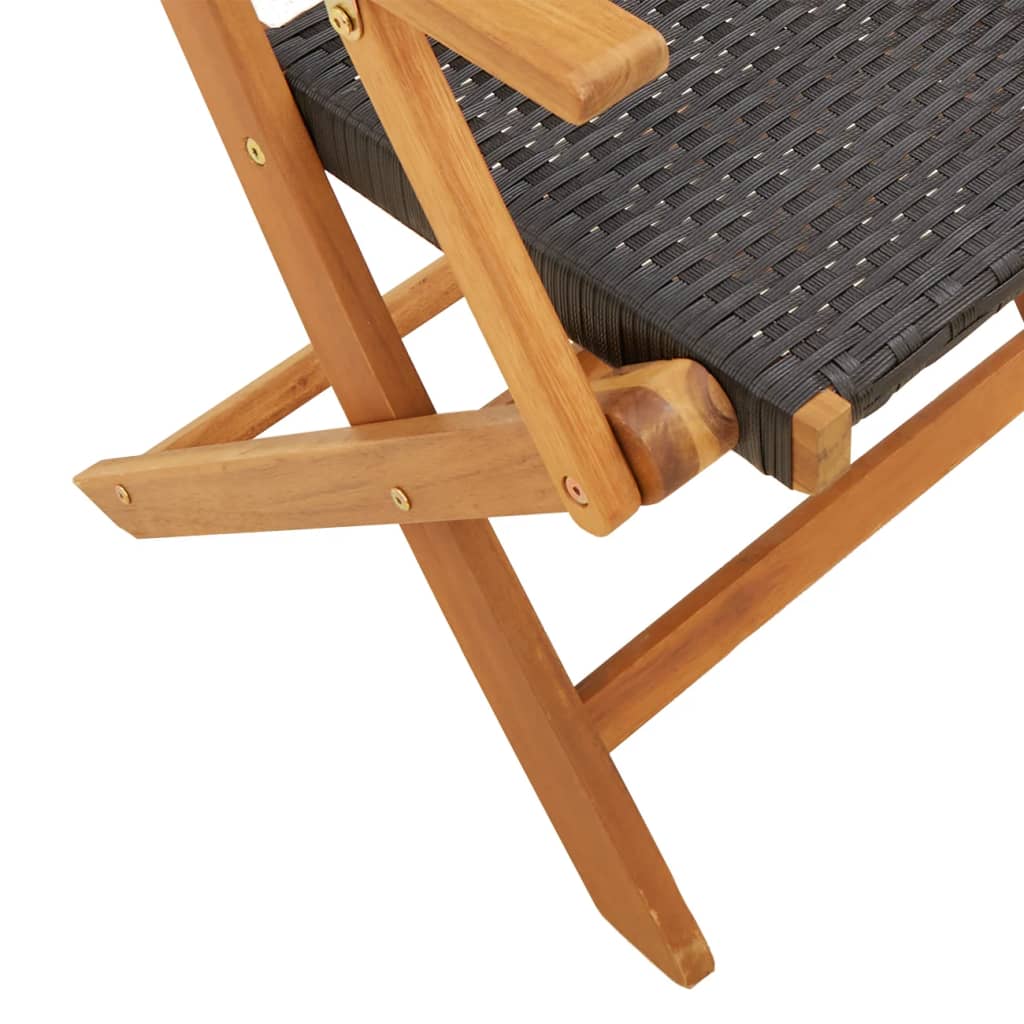 Garden Chairs 2 pcs Black Solid Wood Acacia and Poly Rattan