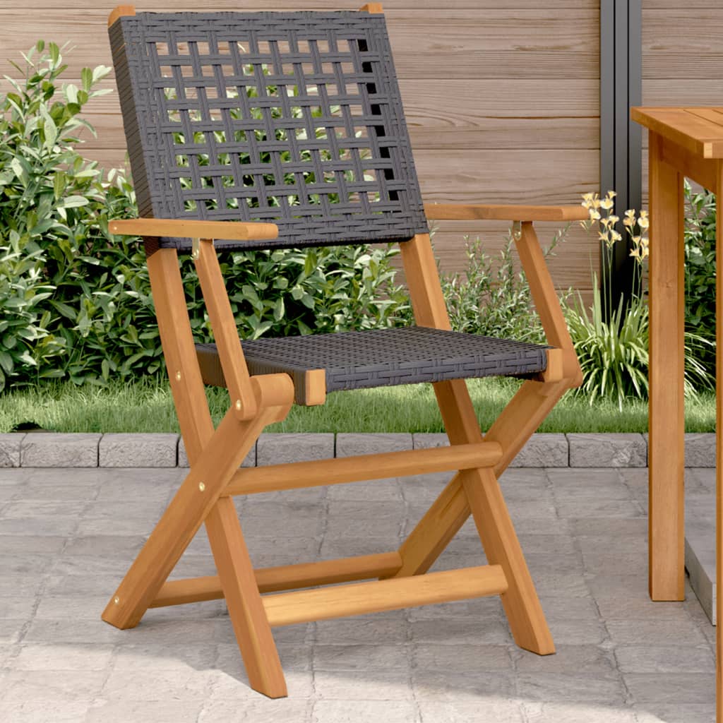 Garden Chairs 2 pcs Black Solid Wood Acacia and Poly Rattan