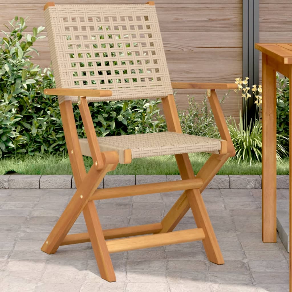 Garden Chairs 2 pcs Beige Solid Wood Acacia and Poly Rattan