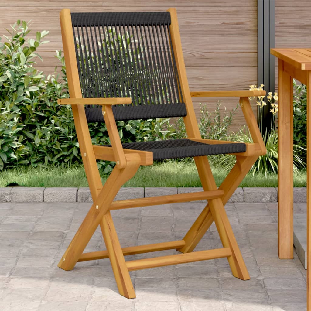 Garden Chairs 2 pcs Black Solid Wood Acacia and Polypropylene