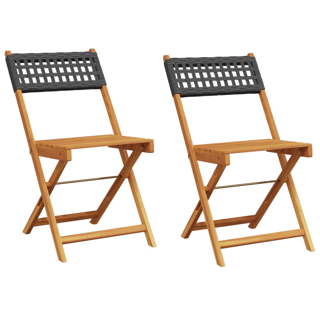 Bistro Chairs 2 pcs Black Solid Wood Acacia and Poly Rattan