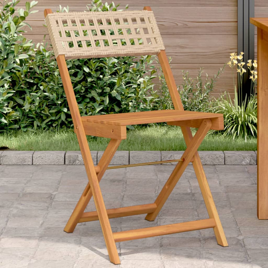 Bistro Chairs 2 pcs Beige Solid Wood Acacia and Poly Rattan