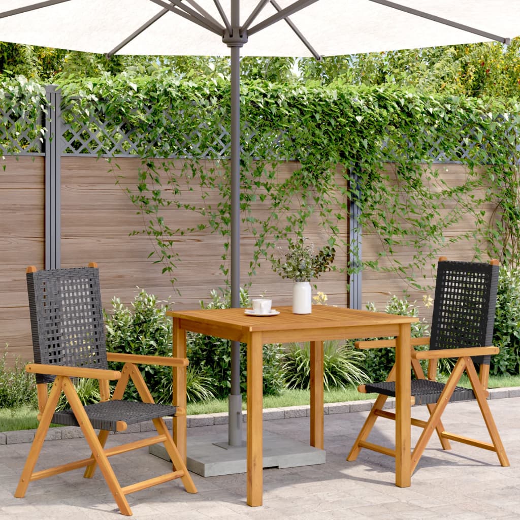 Garden Chairs 2 pcs Black Solid Wood Acacia and Poly Rattan