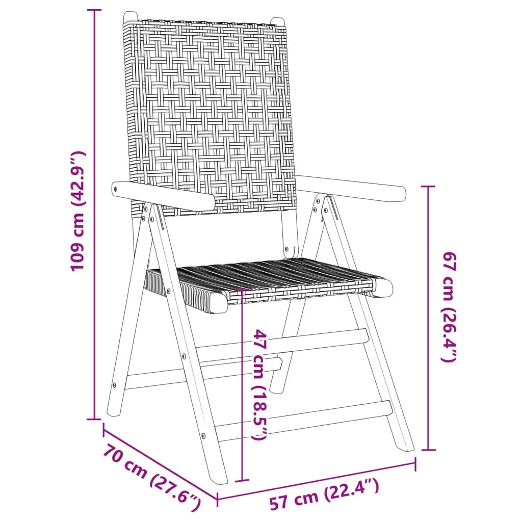 Garden Chairs 2 pcs Black Solid Wood Acacia and Poly Rattan