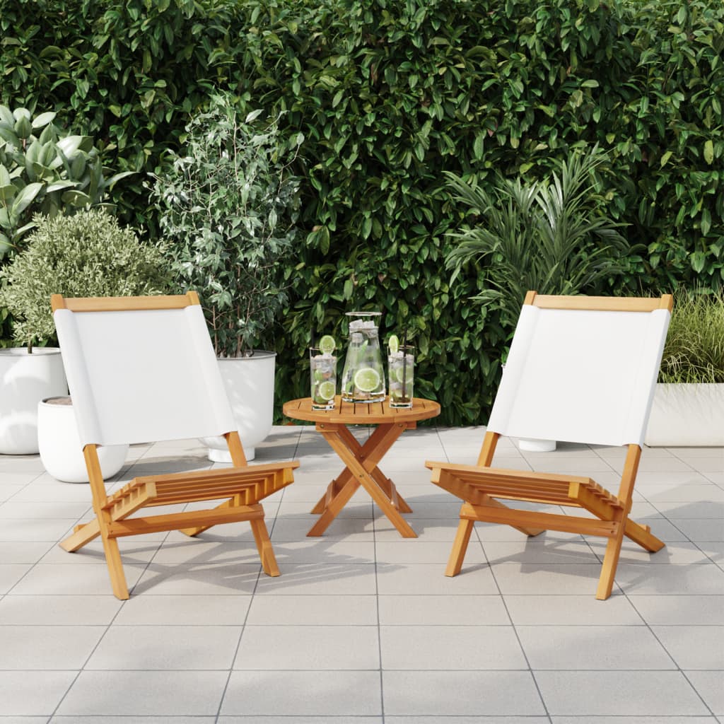 Garden Chairs 2 pcs Cream White Solid Wood Acacia and Fabric