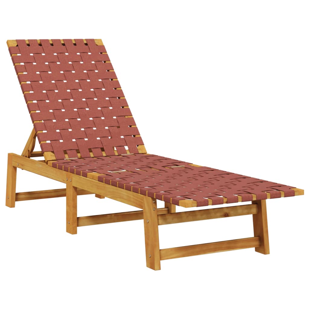 Sun Lounger Red Solid Wood Acacia and Fabric