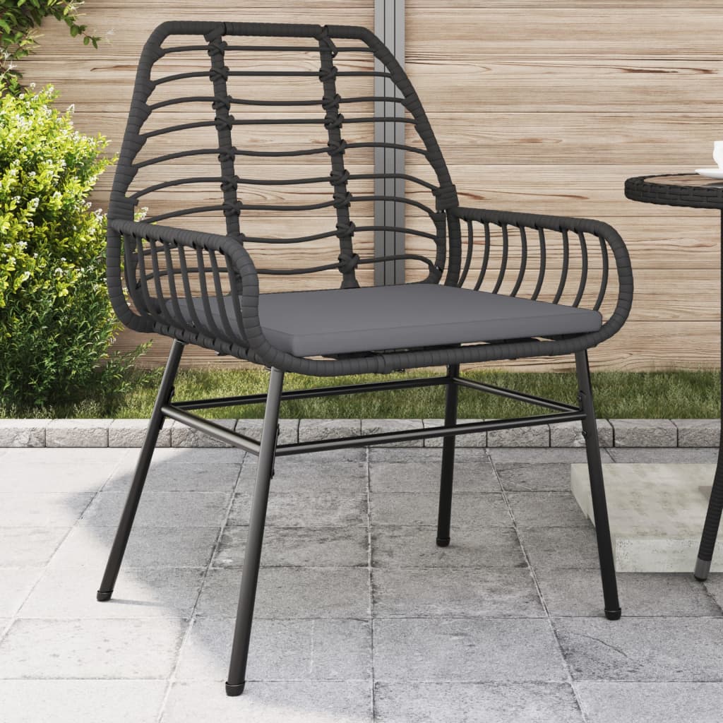 Garden Chairs 2 pcs with Cushions Black Poly Rattan