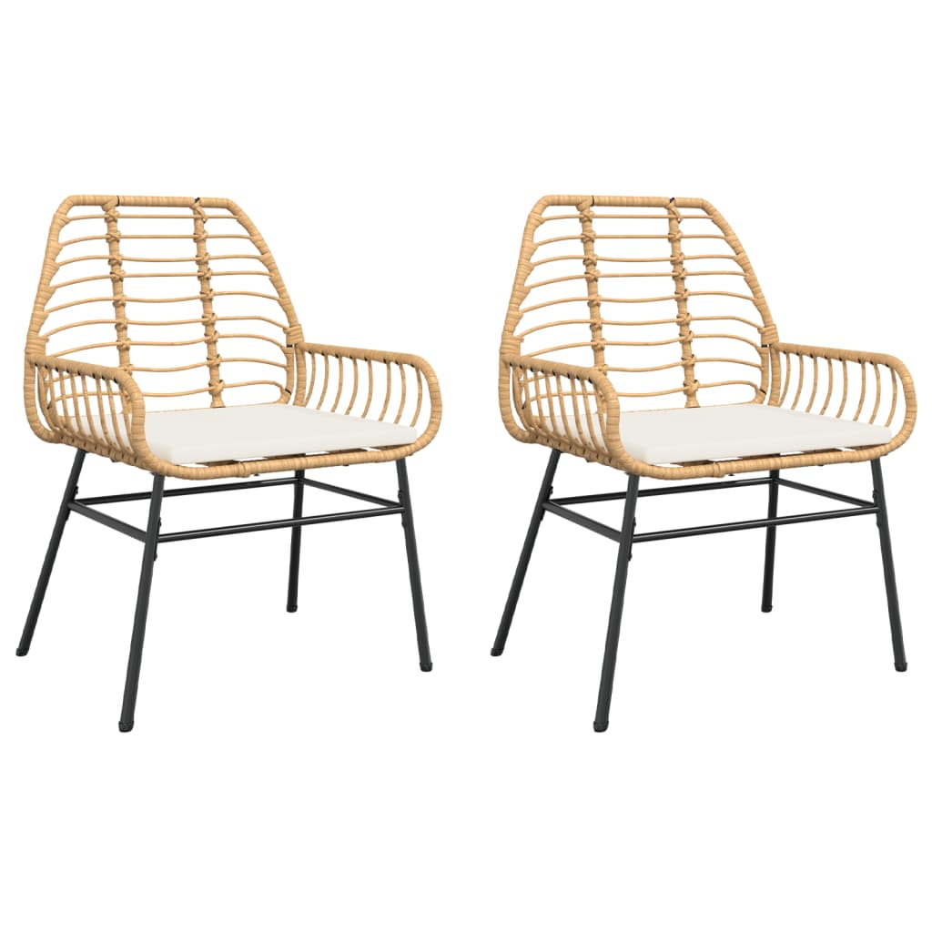 Garden Chairs 2 pcs with Cushions Brown Poly Rattan