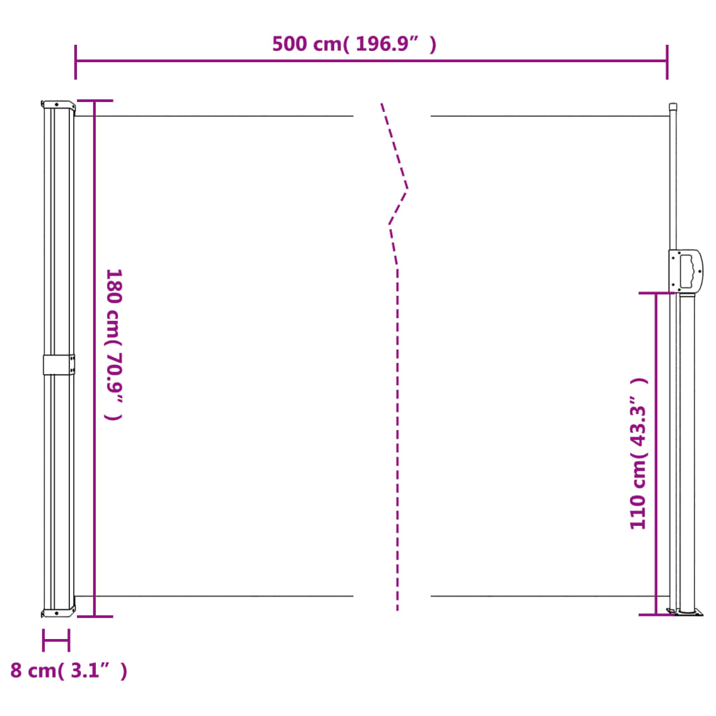 Retractable Side Awning Black 180x500 cm