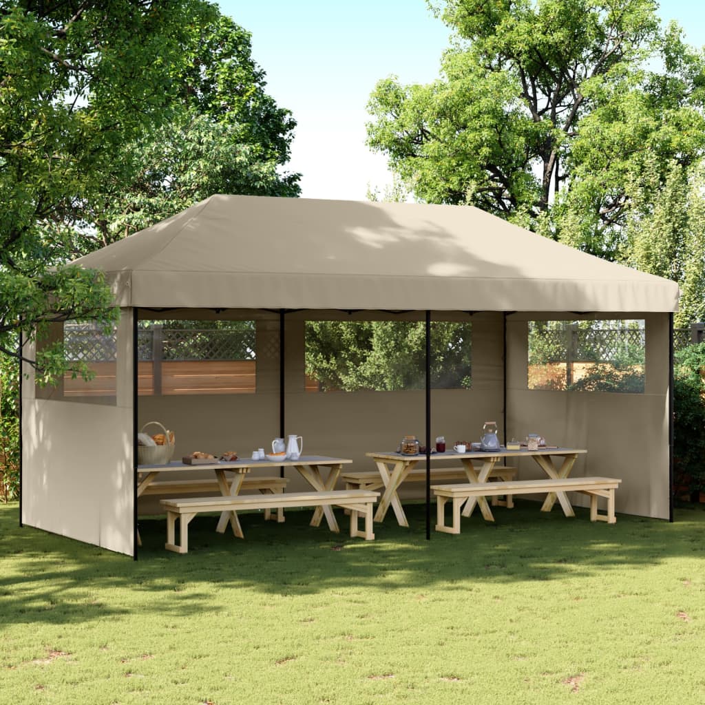 Foldable Party Tent Pop-Up with 3 Sidewalls Taupe