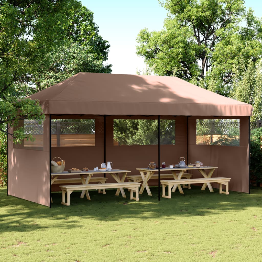 Foldable Party Tent Pop-Up with 3 Sidewalls Brown