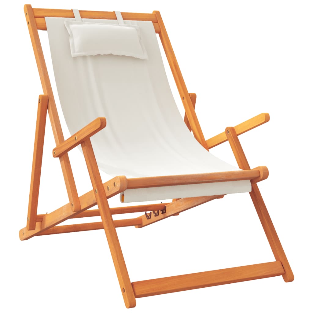 Folding Beach Chairs 2 pcs Cream Fabric