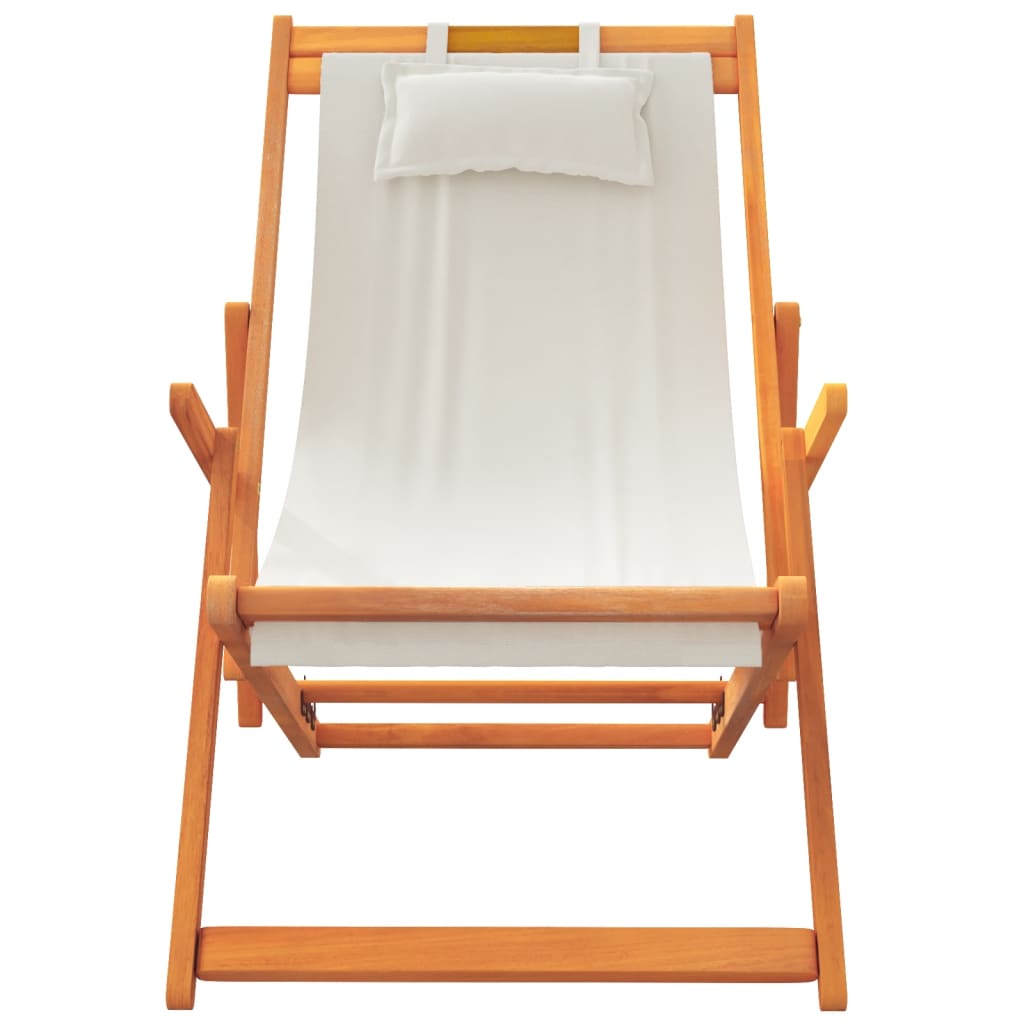 Folding Beach Chairs 2 pcs Cream Fabric