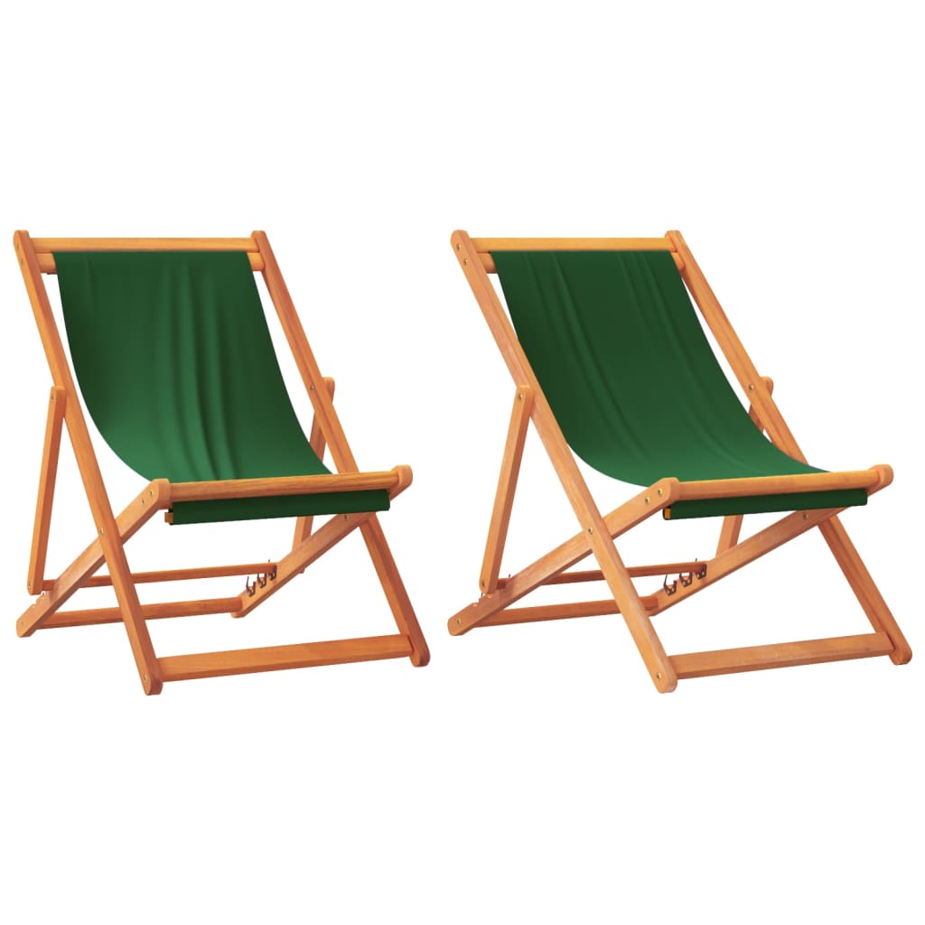 Folding Beach Chairs 2 pcs Green Fabric