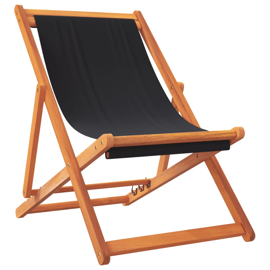 Folding Beach Chairs 2 pcs Black Fabric