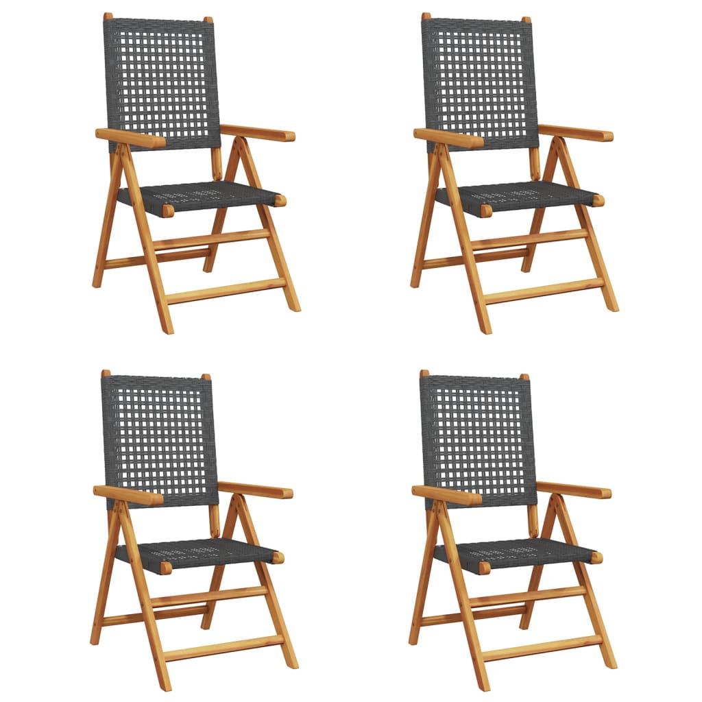 Reclining Garden Chairs 4 pcs Black Poly Rattan and Solid Wood