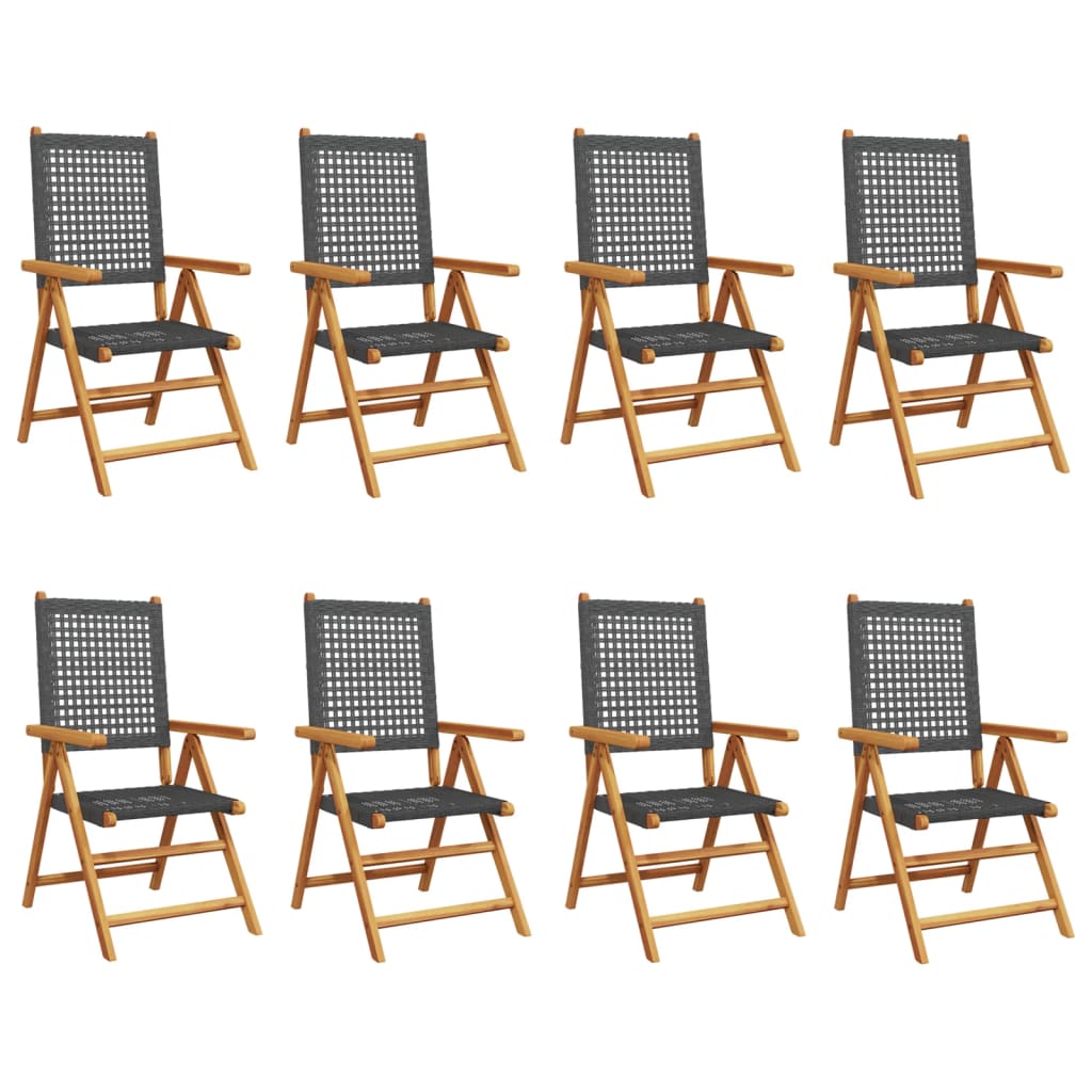 Reclining Garden Chairs 8 pcs Black Poly Rattan and Solid Wood