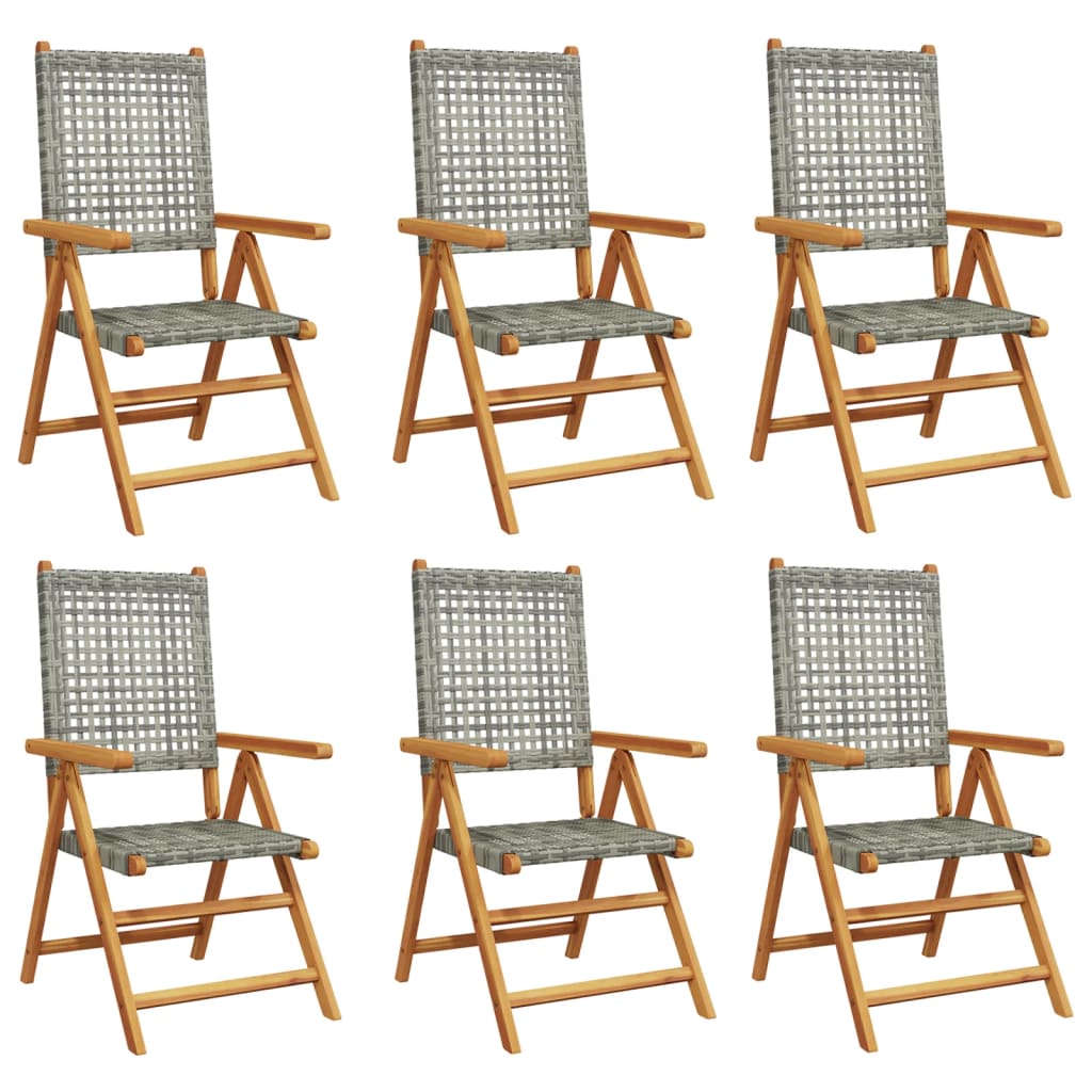 Reclining Garden Chairs 6 pcs Grey Poly Rattan and Solid Wood