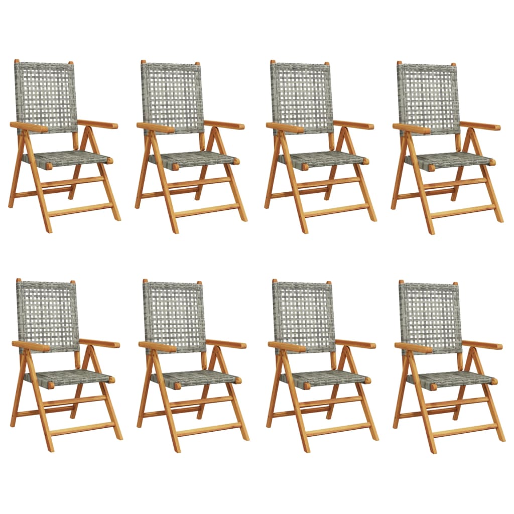 Reclining Garden Chairs 8 pcs Grey Poly Rattan and Solid Wood