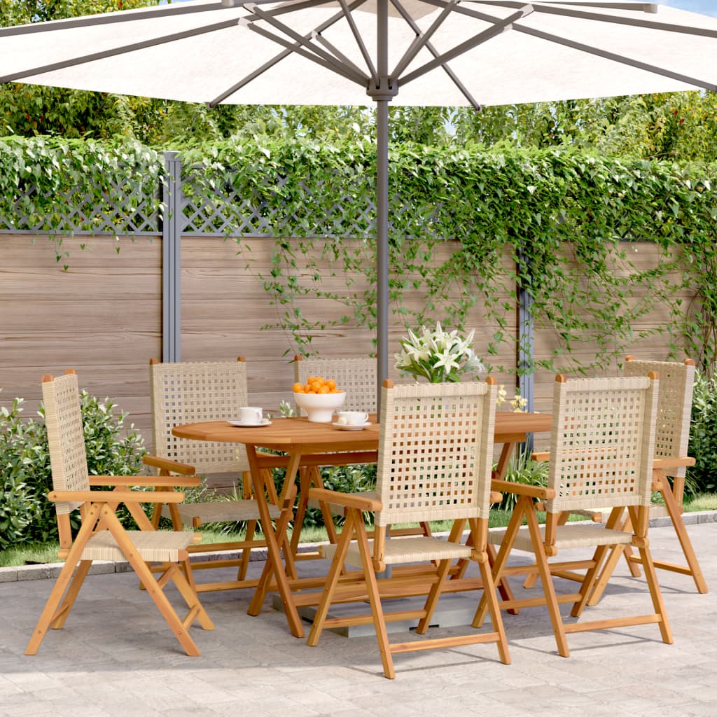 Reclining Garden Chairs 6 pcs Beige Poly Rattan and Solid Wood