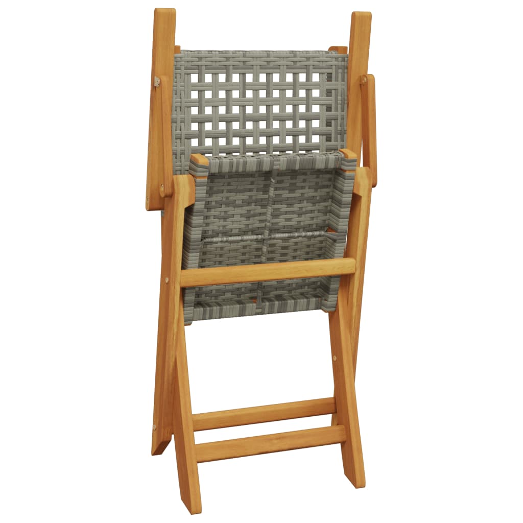 Folding Garden Chairs 4 pcs Grey Poly Rattan and Solid Wood