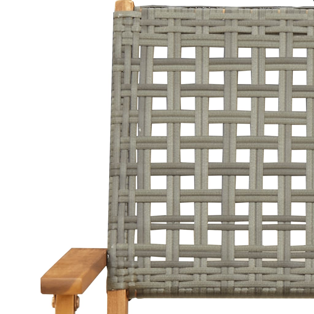 Folding Garden Chairs 4 pcs Grey Poly Rattan and Solid Wood