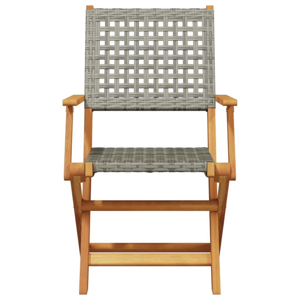 Folding Garden Chairs 6 pcs Grey Poly Rattan and Solid Wood