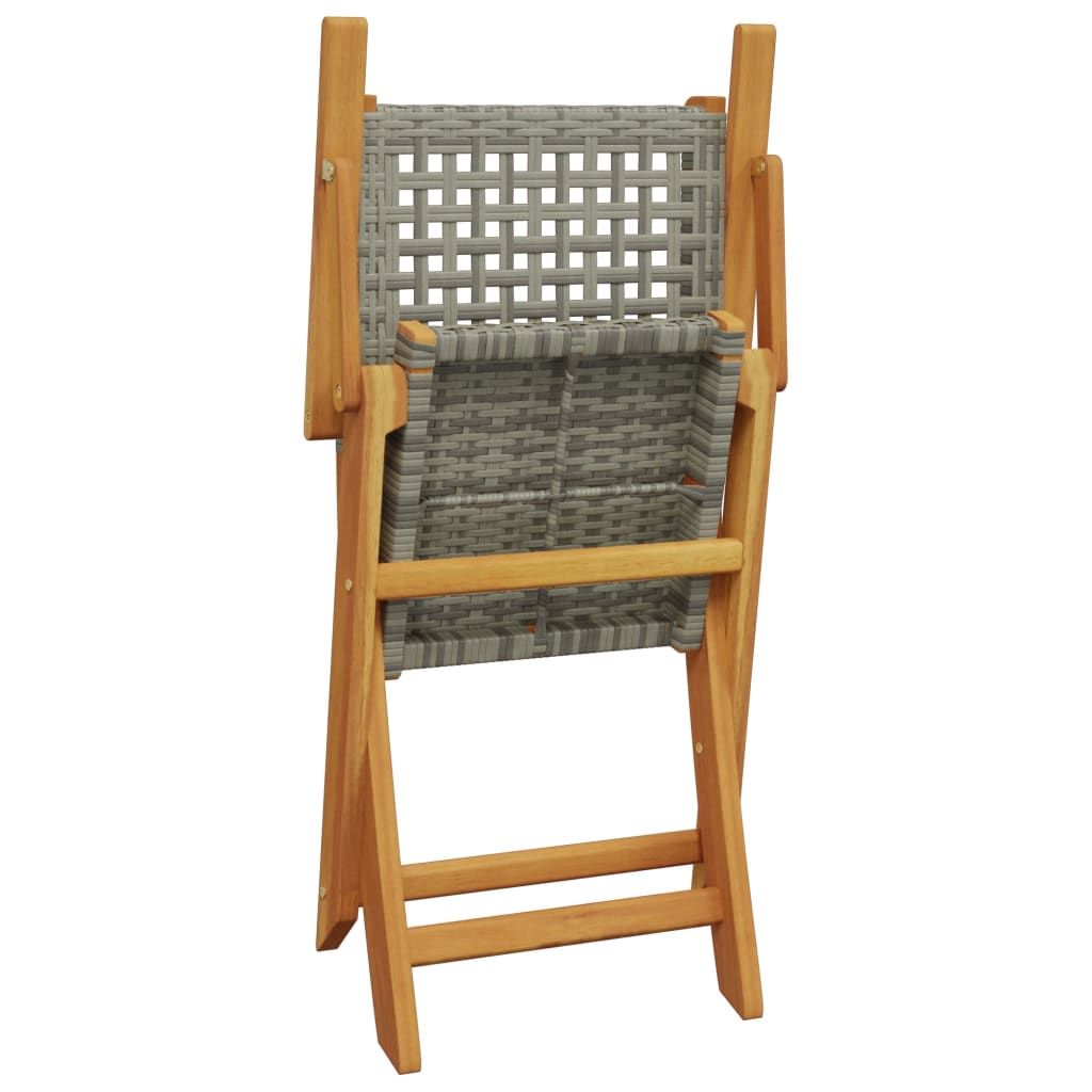 Folding Garden Chairs 6 pcs Grey Poly Rattan and Solid Wood