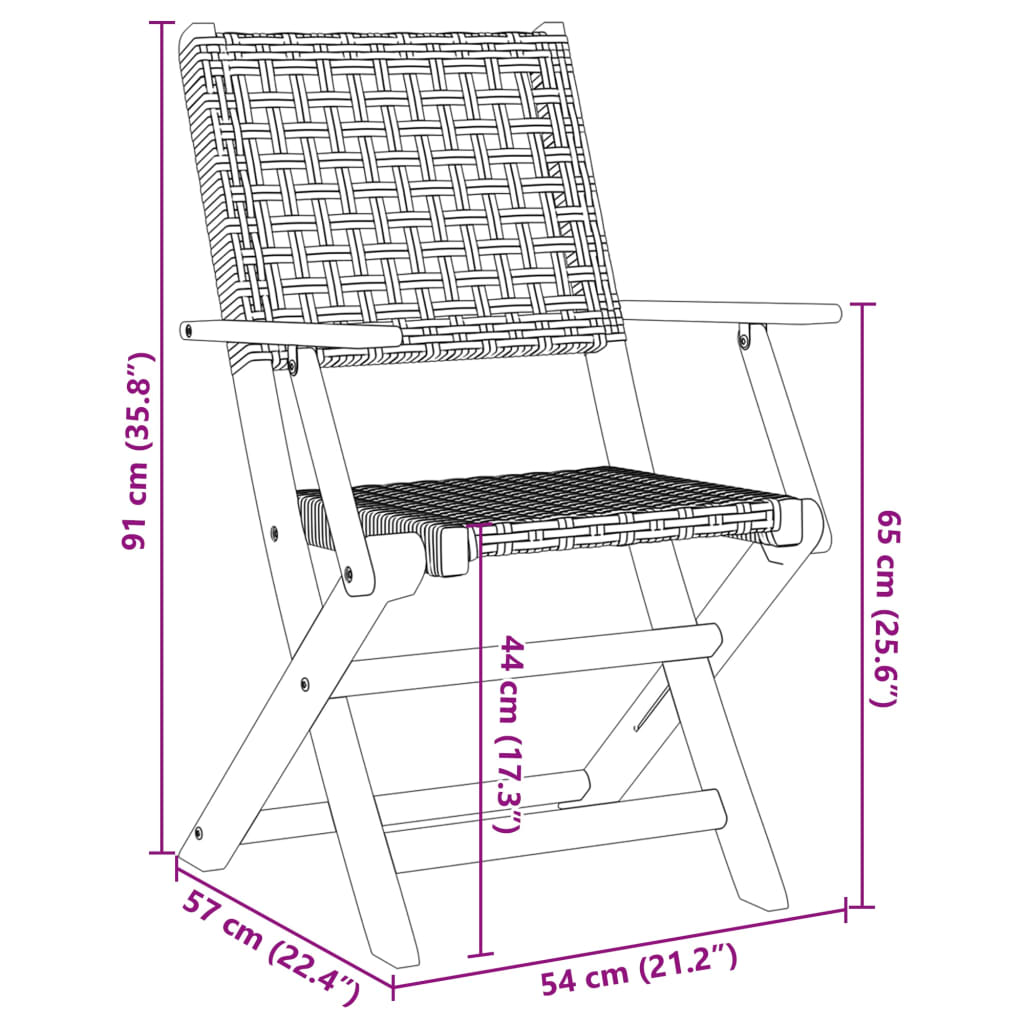 Folding Garden Chairs 8 pcs Grey Poly Rattan and Solid Wood