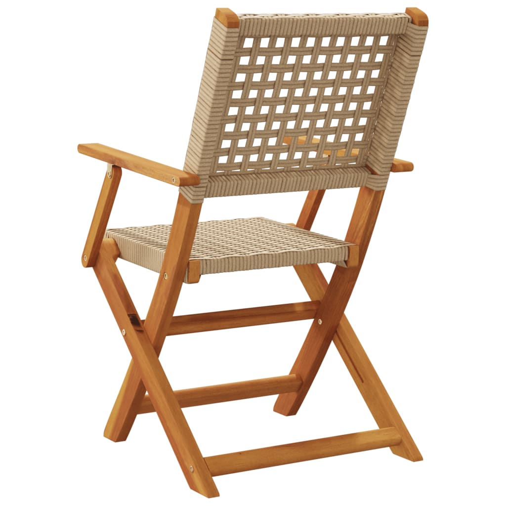 Folding Garden Chairs 4 pcs Beige Poly Rattan and Solid Wood