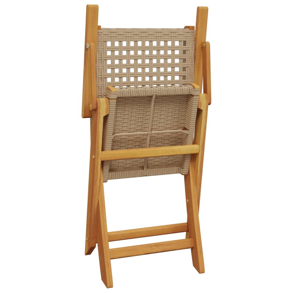 Folding Garden Chairs 4 pcs Beige Poly Rattan and Solid Wood