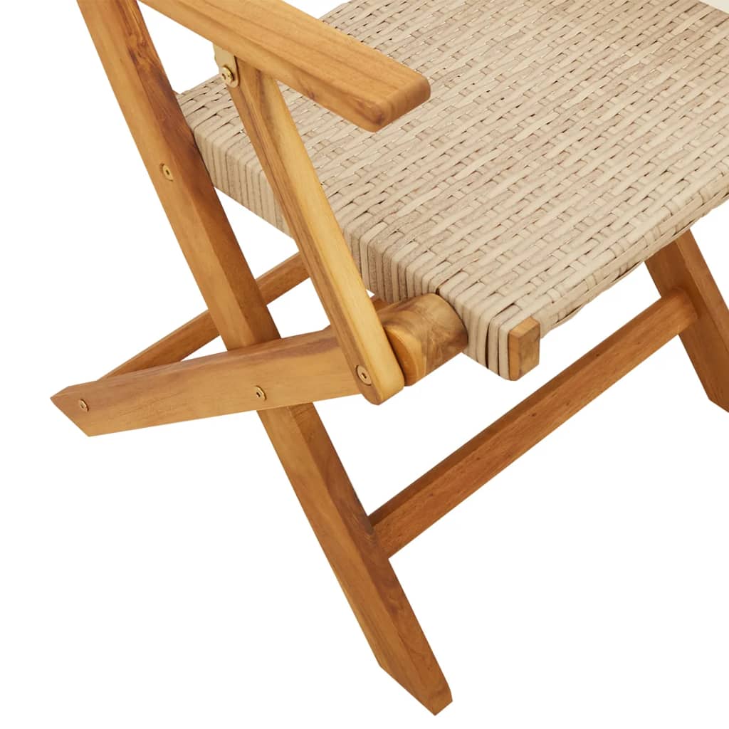 Folding Garden Chairs 4 pcs Beige Poly Rattan and Solid Wood