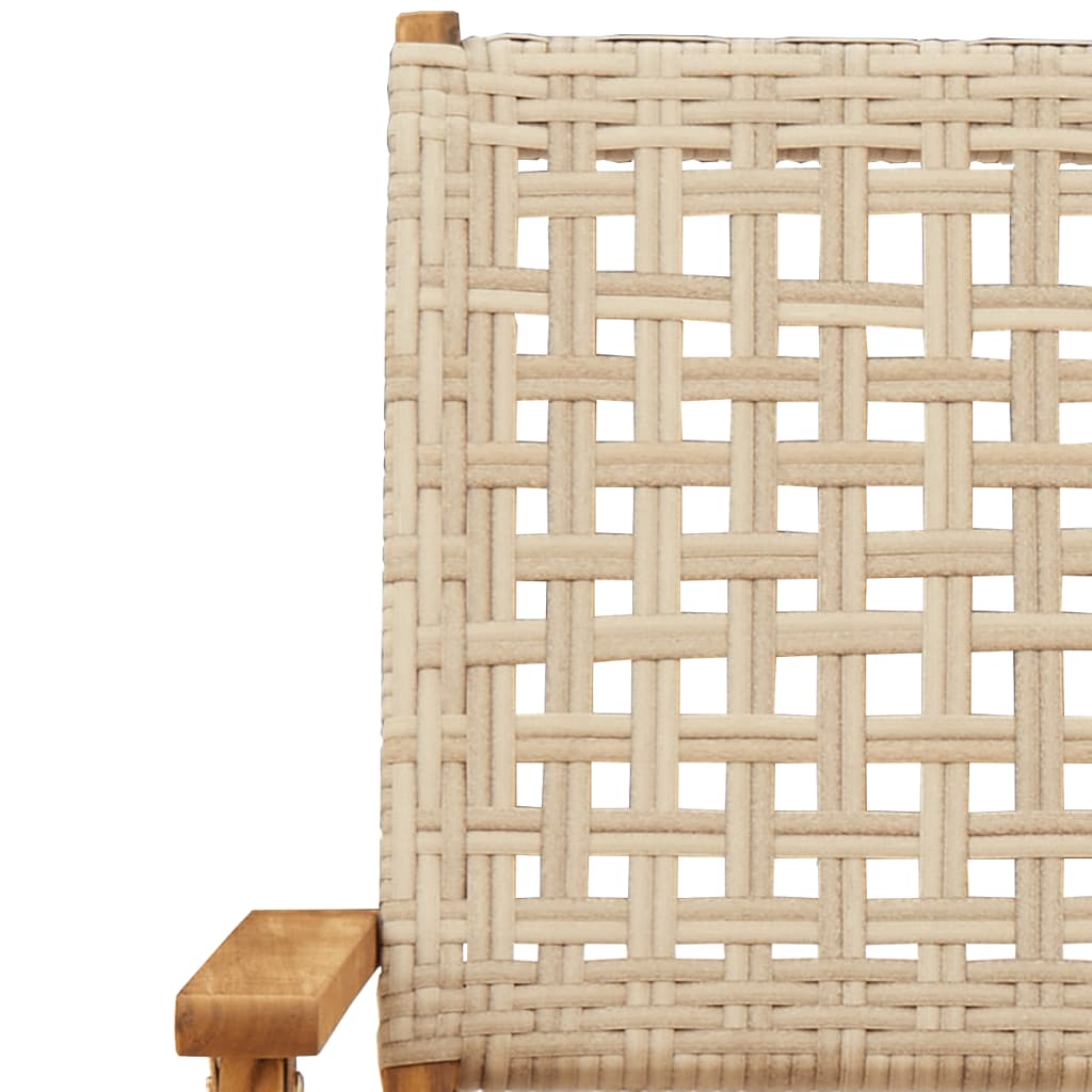 Folding Garden Chairs 4 pcs Beige Poly Rattan and Solid Wood