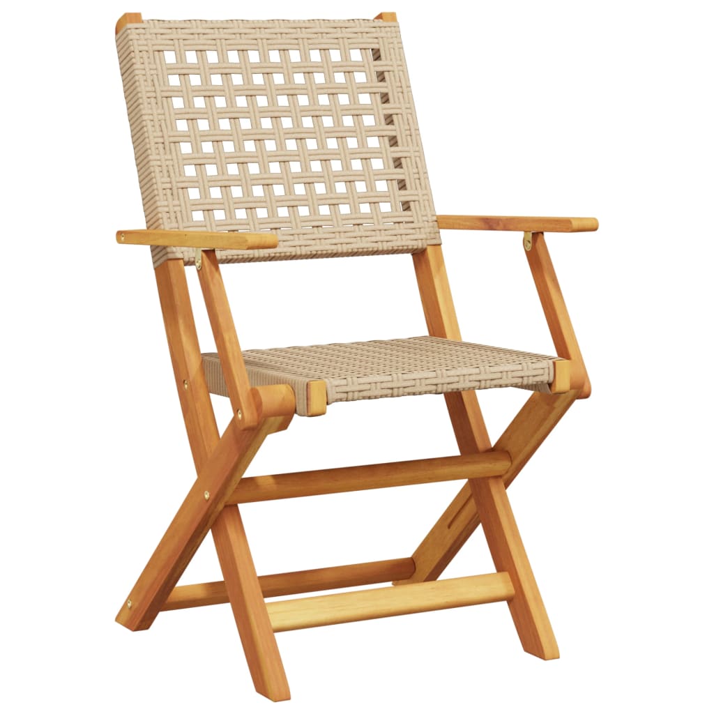 Folding Garden Chairs 6 pcs Beige Poly Rattan and Solid Wood