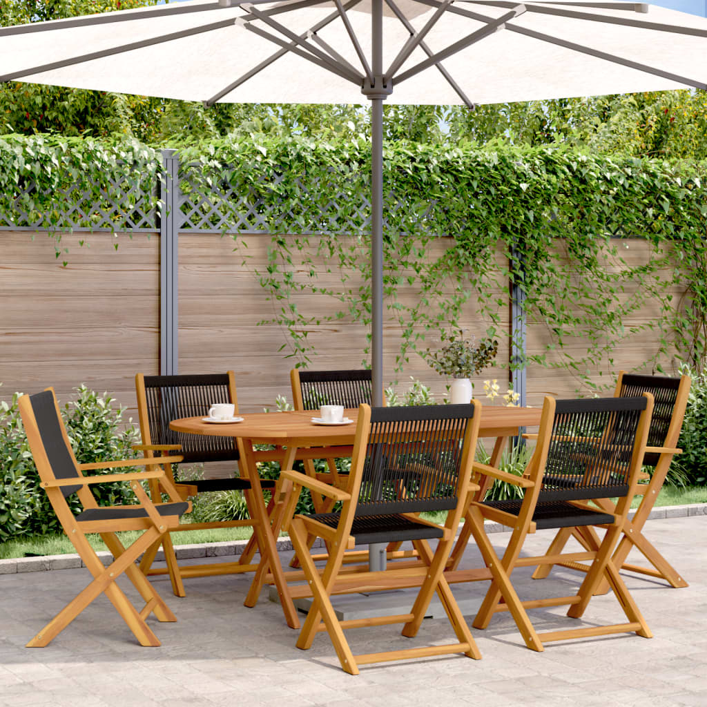 Folding Garden Chairs 6 pcs Black Solid Wood Acacia