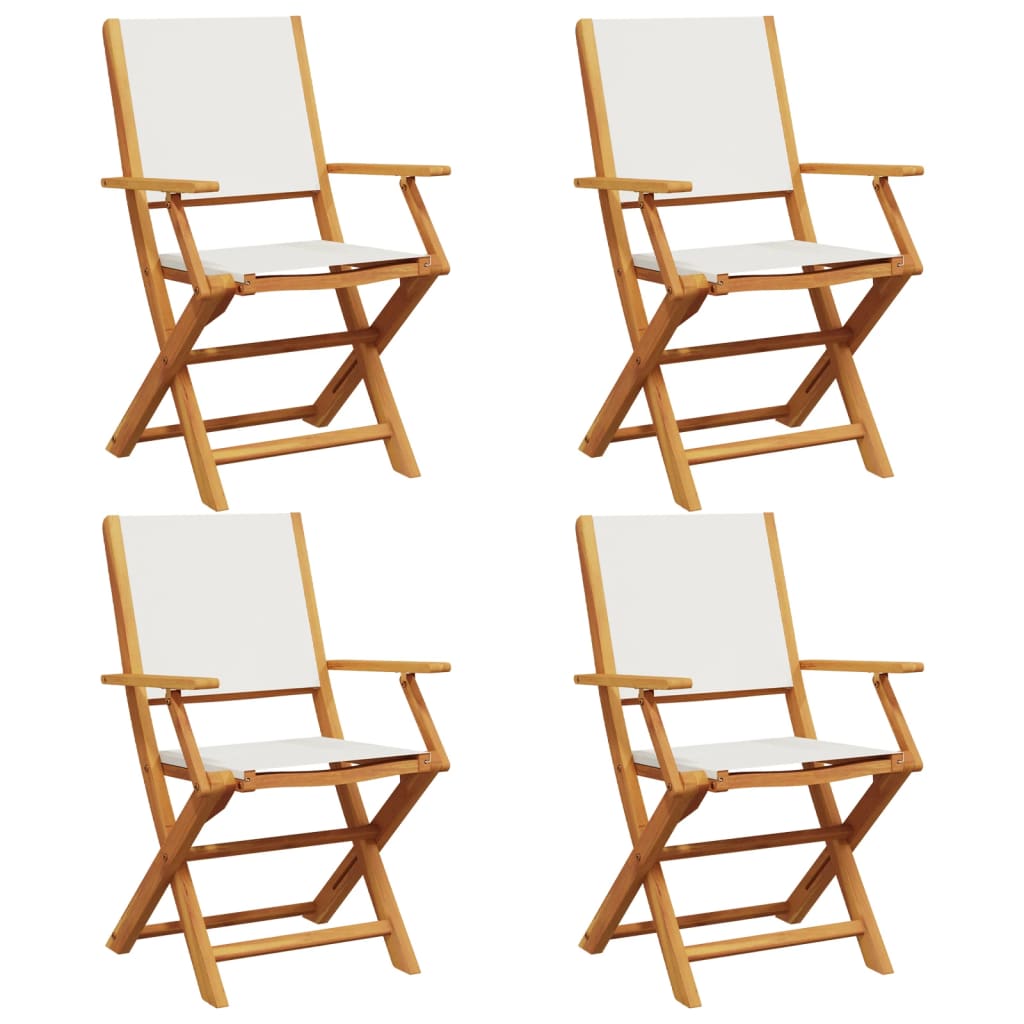 Folding Garden Chairs 4 pcs Cream White Fabric and Solid Wood