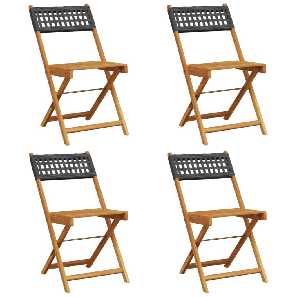 Folding Garden Chairs 4 pcs Black Poly Rattan and Solid Wood