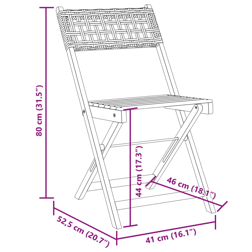 Folding Garden Chairs 4 pcs Black Poly Rattan and Solid Wood