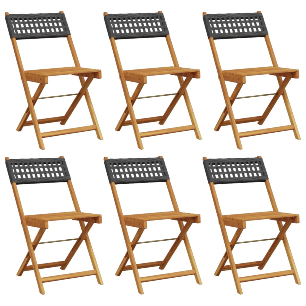 Folding Garden Chairs 6 pcs Black Poly Rattan and Solid Wood