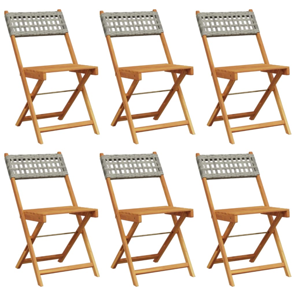 Folding Garden Chairs 6 pcs Grey Poly Rattan and Solid Wood