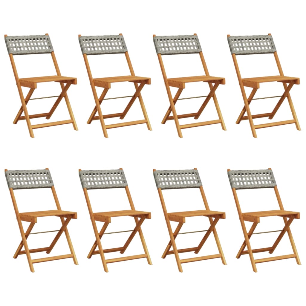 Folding Garden Chairs 8 pcs Grey Poly Rattan and Solid Wood