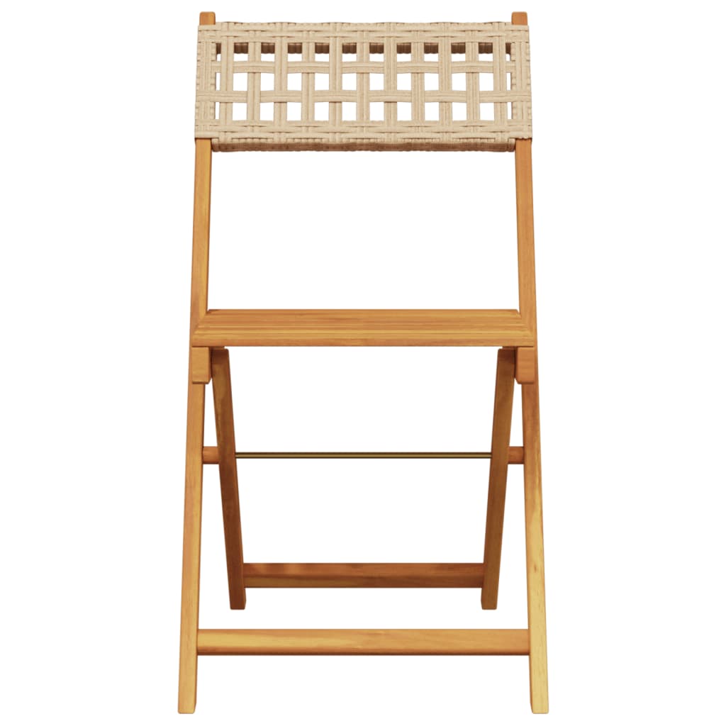 Folding Garden Chairs 4 pcs Beige Poly Rattan and Solid Wood