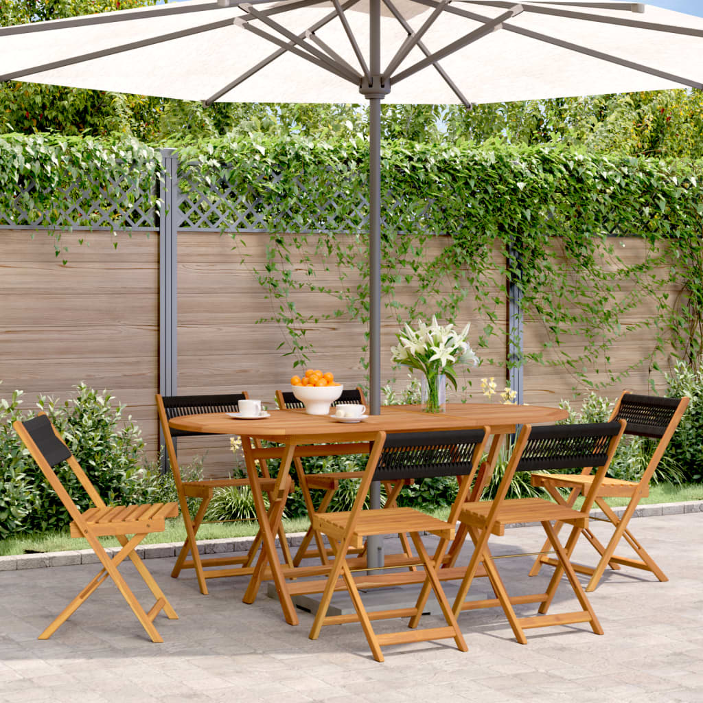 Folding Garden Chairs 6 pcs Black Solid Wood Acacia