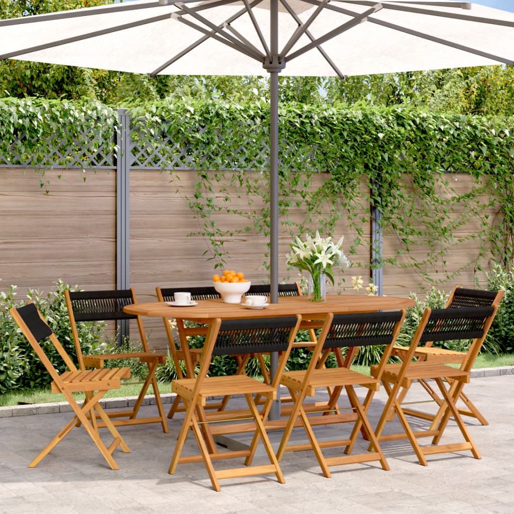 Folding Garden Chairs 8 pcs Black Solid Wood Acacia