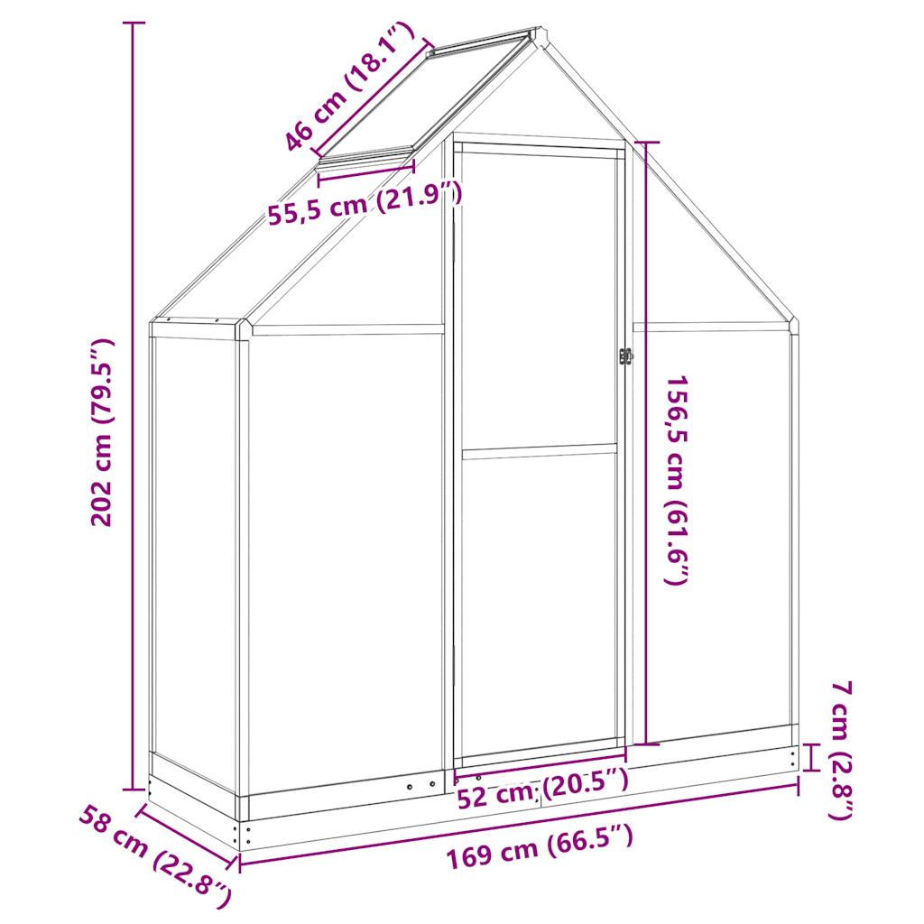 Greenhouse with Base Frame Silver 169x58x202 cm Aluminium