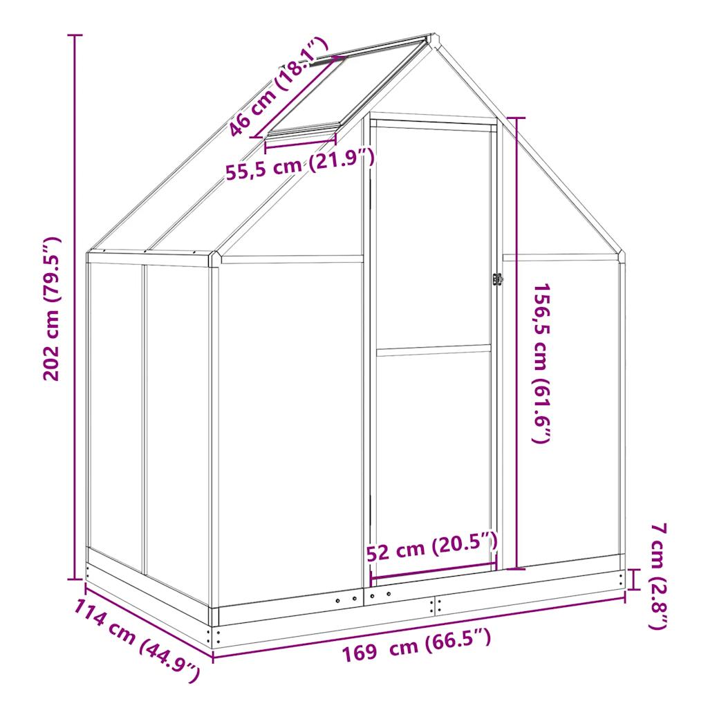 Greenhouse with Base Frame Silver 169x114x202 cm Aluminium