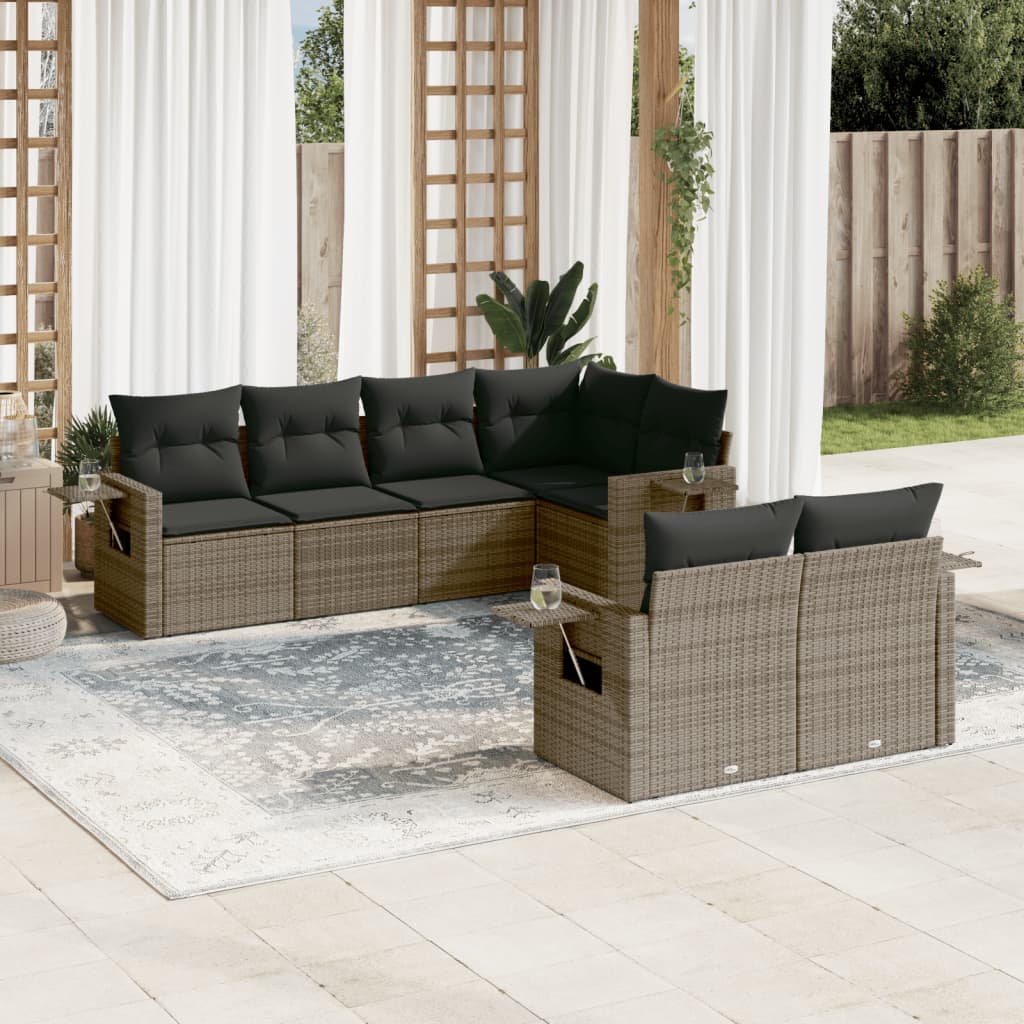 7 Piece Garden Sofa Set with Cushions Grey Poly Rattan