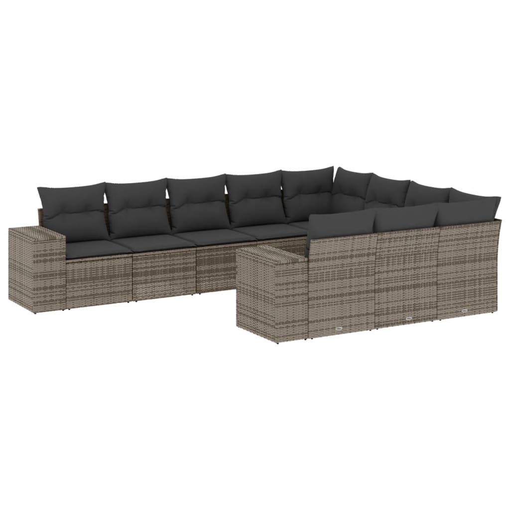 10 Piece Garden Sofa Set with Cushions Grey Poly Rattan